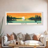 Basin Lake Saskatchewan Framed Canvas Print, Panoramic Wall Art, Midcentury Modern Lake House Decor, Pop Art, Travel Poster, Scenic Living Room Art