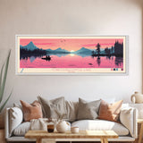 Cobbosseecontee Lake Maine Framed Canvas Print, Midcentury Modern Panoramic Wall Art, Living Room Decor, Pop Art, Travel Poster Art, Scenic Nature Painting, Lake House Decor