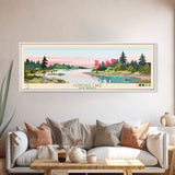 Conchas Lake New Mexico Framed Canvas Print, Midcentury Modern Panoramic Wall Art, Living Room Decor, Pop Art, Travel Poster Art, Scenic Nature Painting, Lake House Decor