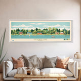 Crooked Lake Indiana Framed Canvas Print, Midcentury Modern Panoramic Wall Art, Living Room Decor, Pop Art, Travel Poster Art, Scenic Nature Painting, Lake House Decor