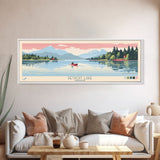 Detroit Lake Oregon Framed Canvas Print, Midcentury Modern Panoramic Wall Art, Bedroom Decor, Pop Art, Travel Poster Art, Scenic Nature Painting