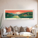 Fairview Lake Pennsylvania Framed Canvas Print, Panoramic Art, Midcentury Modern, Pop Art, Living Room Decor, Travel Poster, Wall Art, Nature Art