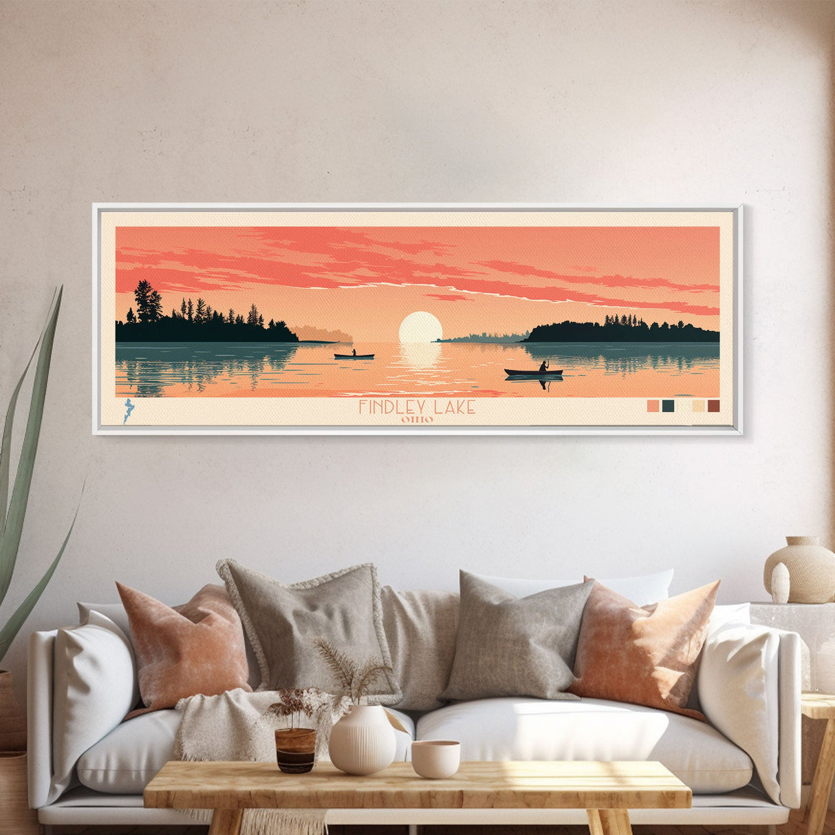 Findley Lake Ohio Framed Canvas Print, Panoramic Wall Art, Midcentury Modern, Pop Art, Bedroom Decor, Travel Poster, Nature Art, Artistic Decor