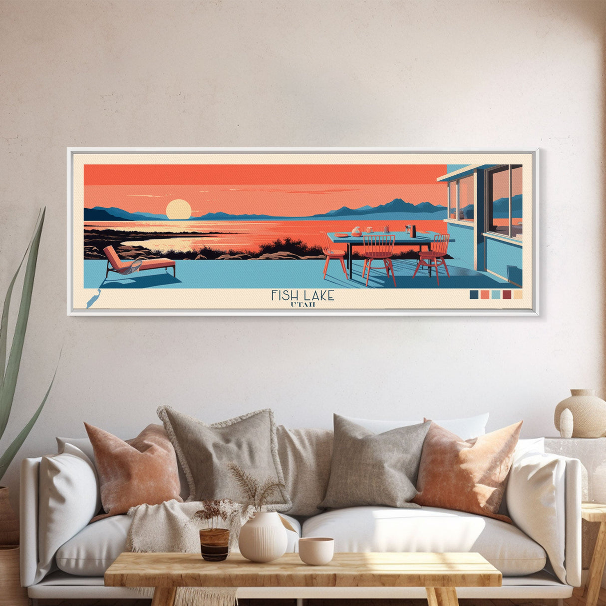 Fish Lake Utah Framed Canvas Print, Panoramic Art, Midcentury Modern, Pop Art, Living Room Wall Art, Travel Poster, Nature Painting, Home Decor