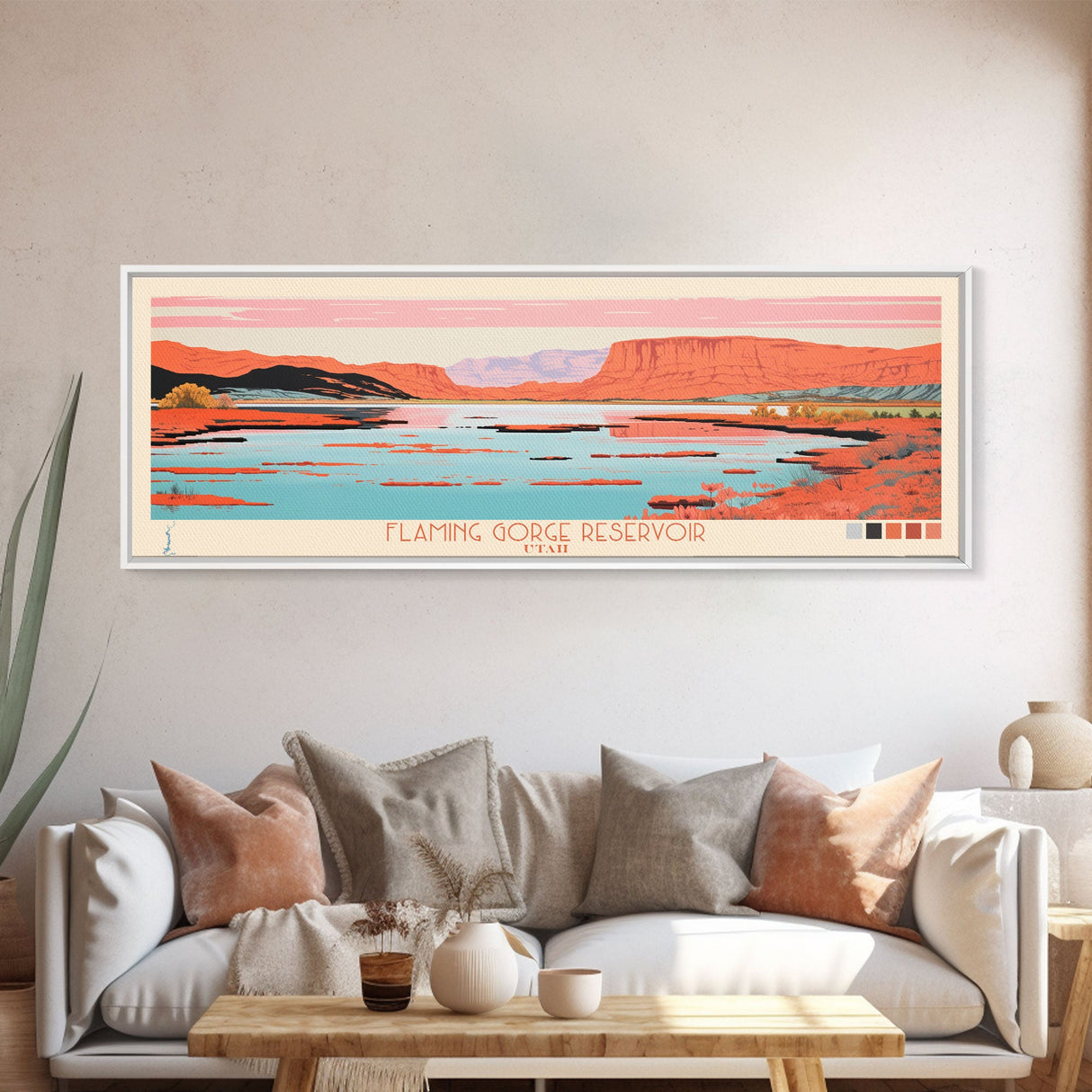 Flaming Gorge Reservoir Utah Framed Canvas Print, Panoramic Art, Midcentury Modern, Pop Art, Living Room Decor, Travel Poster, Nature Art, Wall Art