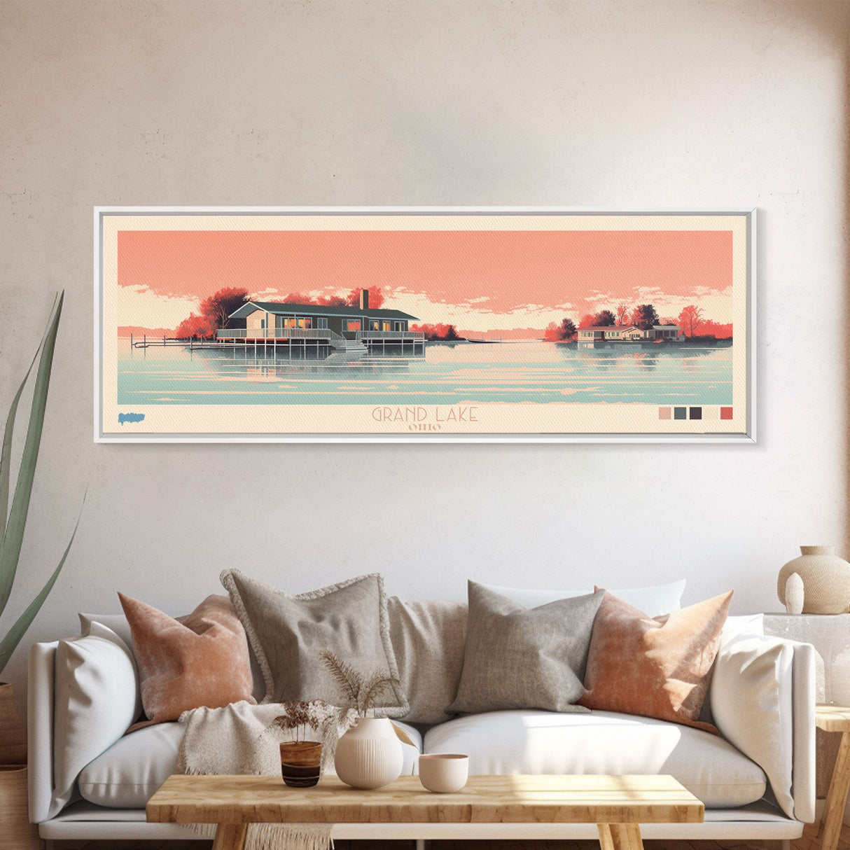 Grand Lake St. Marys Ohio Framed Canvas Print, Panoramic Art, Midcentury Modern, Pop Art, Bedroom Decor, Travel Poster, Lake House Art, Wall Art