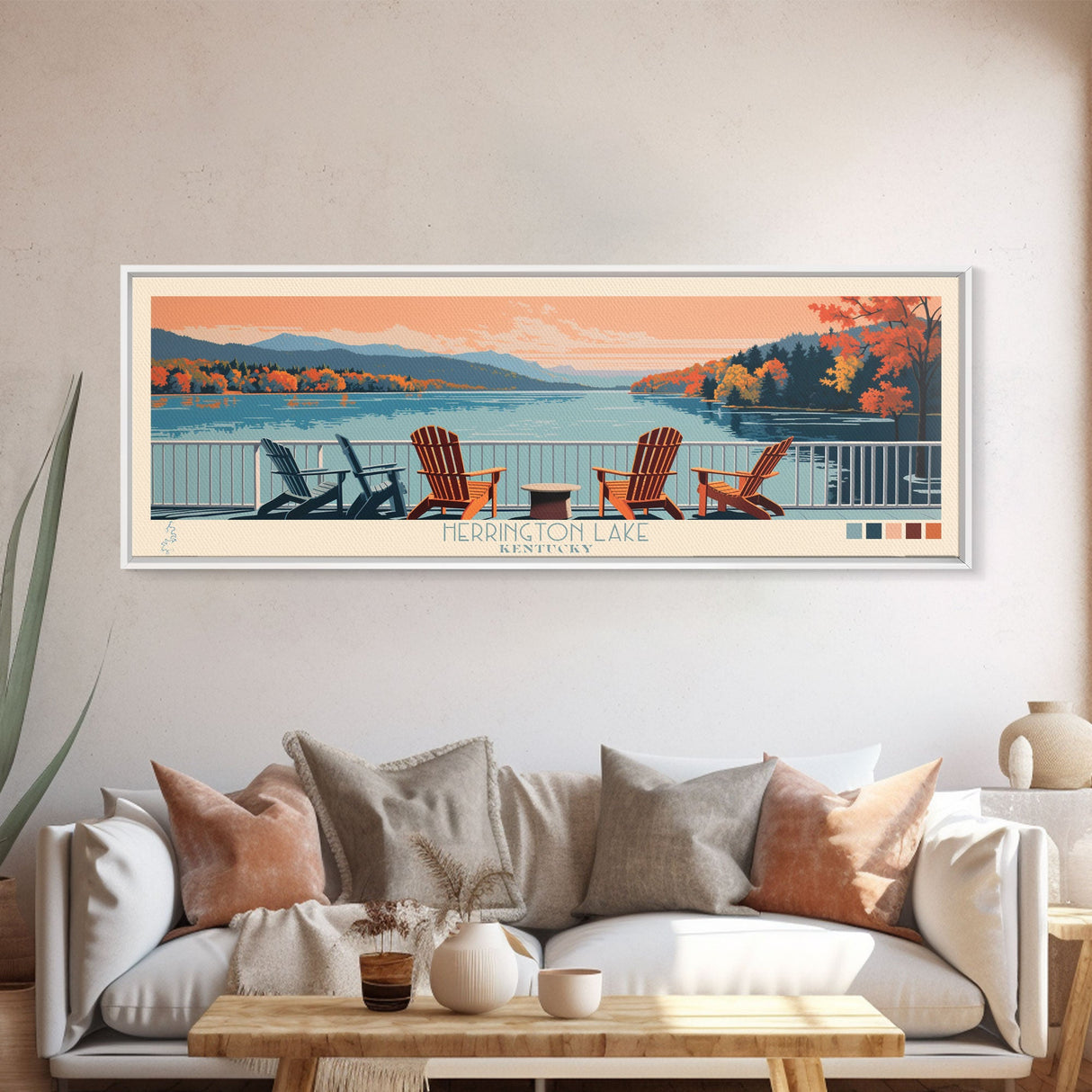 Herrington Lake Kentucky Framed Canvas Print, Panoramic Wall Art, Midcentury Modern, Pop Art, Living Room Wall Art, Travel Poster, Lake View, Nature Art