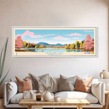 Highland Lake Connecticut Framed Canvas Print, Panoramic Art, Midcentury Modern, Pop Art, Lake House Decor, Travel Poster, Living Room Art