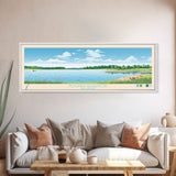 Hoopes Reservoir Delaware Framed Canvas Print, Panoramic Wall Art, Midcentury Modern, Pop Art, Lake House Art, Travel Poster, Bedroom Decor