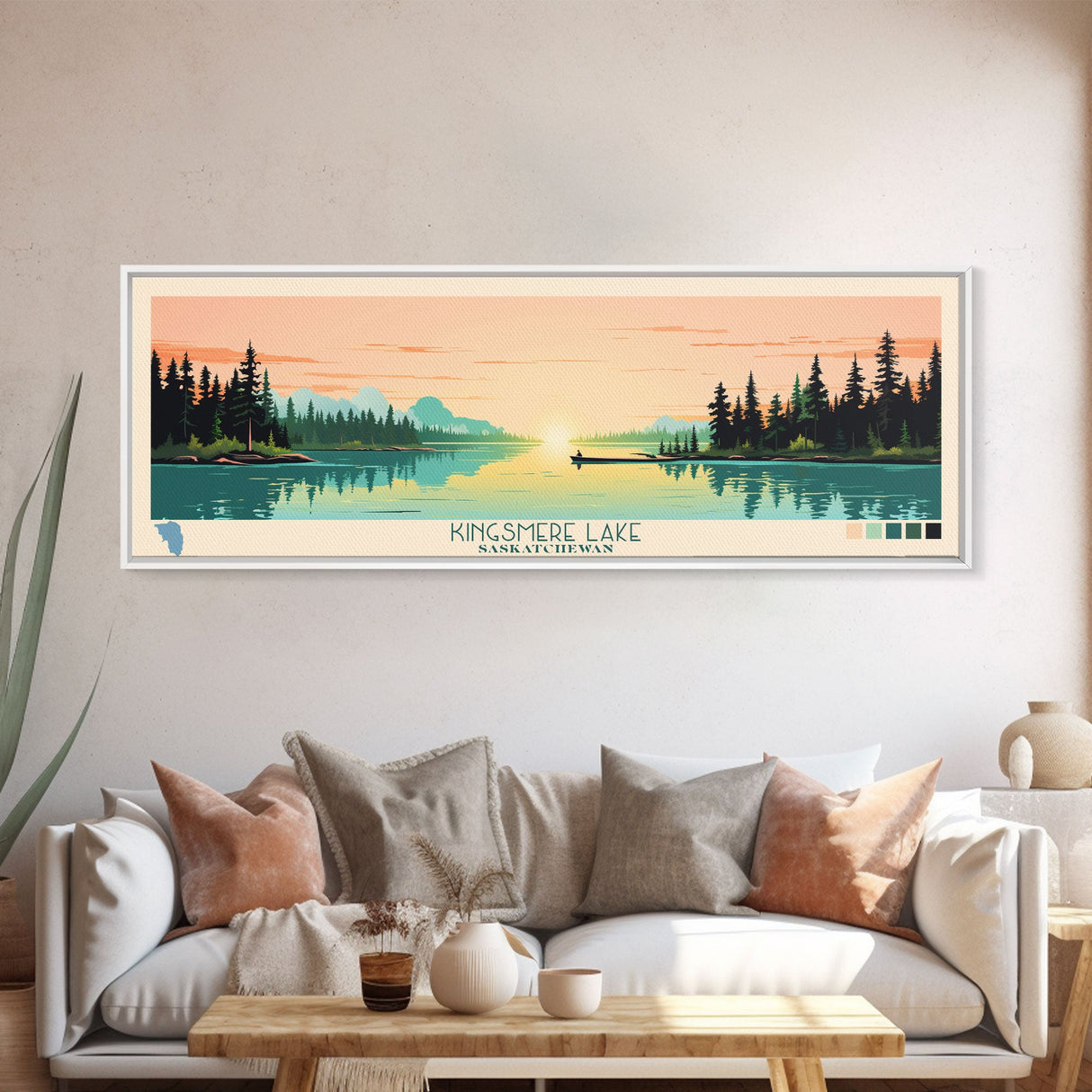 Kingsmere Lake Saskatchewan Framed Canvas Print, Panoramic Wall Art, Midcentury Modern, Pop Art, Bedroom Art, Travel Poster, Home Decor