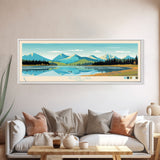 Kluane Lake Yukon Framed Canvas Print, Panoramic Art, Midcentury Modern, Pop Art, Living Room Decor, Travel Poster, Artistic Home Decor