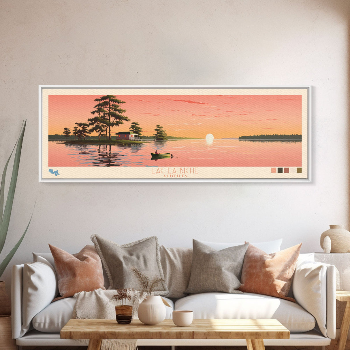 Lac La Biche Alberta Framed Canvas Print, Panoramic Art, Midcentury Modern, Pop Art, Living Room Wall Art, Travel Poster, Lake House Decor