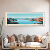 Lake Berryessa California Framed Canvas Print, Panoramic Wall Art, Midcentury Modern, Pop Art, Bedroom Decor, Travel Poster, Living Room Art