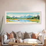 Lake Brooks Alaska Framed Canvas Print, Panoramic Wall Art, Midcentury Modern, Pop Art, Bedroom Decor, Travel Poster, Living Room Art