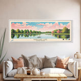 Lake Burntside Framed Canvas Print, Panoramic Art, Midcentury Modern, Pop Art, Living Room Wall Art, Travel Poster, Lake House Decor