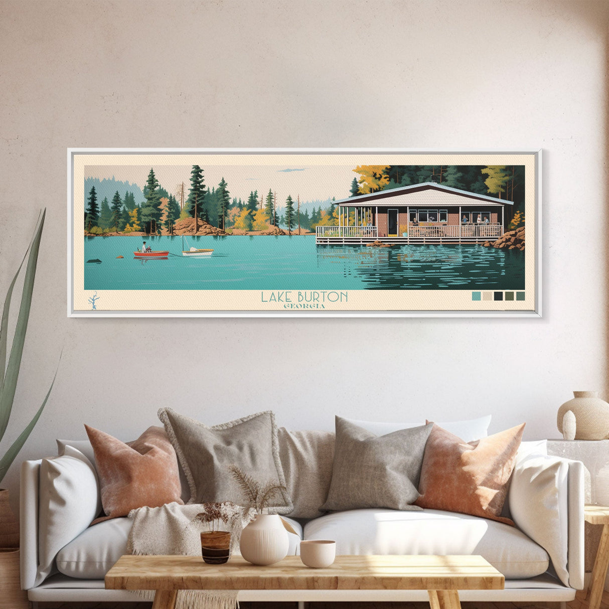 Lake Burton Georgia Framed Canvas Print, Panoramic Wall Art, Midcentury Modern, Pop Art, Bedroom Decor, Travel Poster, Living Room Art