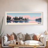 Lake Claire Alberta Framed Canvas Print, Panoramic Art, Midcentury Modern, Pop Art, Living Room Wall Art, Travel Poster, Lake House Decor