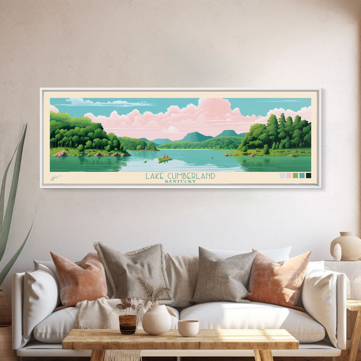 Lake Cumberland Kentucky Framed Canvas Print, Panoramic Art, Midcentury Modern, Pop Art, Living Room Wall Art, Travel Poster, Lake House Decor