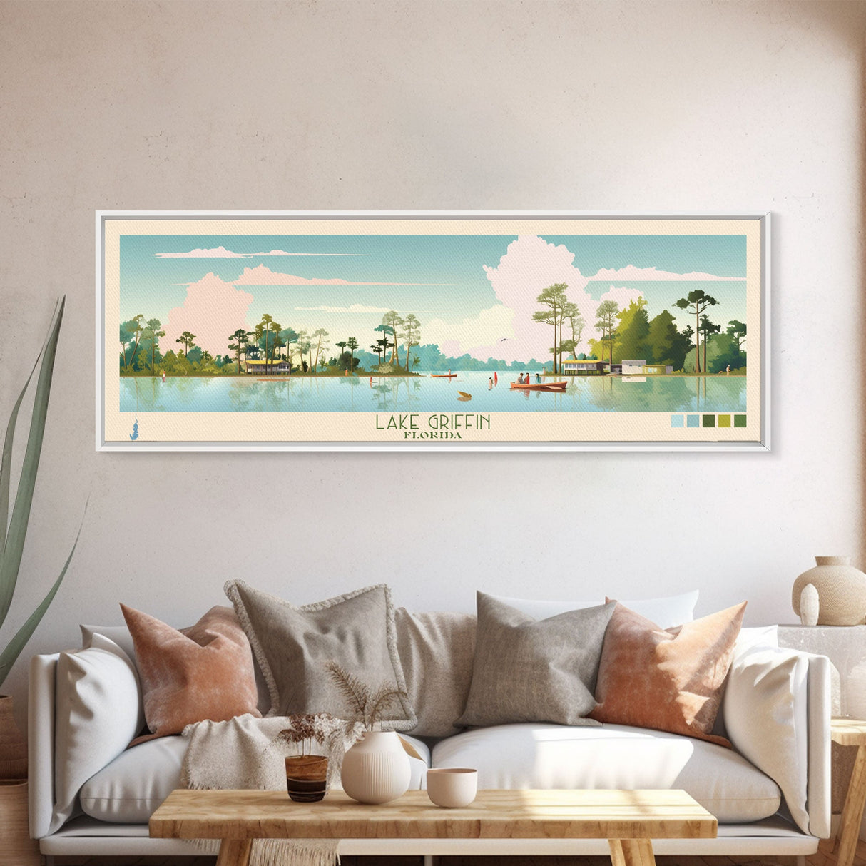 Lake Griffin Florida Framed Canvas Print, Panoramic Wall Art, Midcentury Modern, Pop Art, Bedroom Art, Travel Poster, Living Room Decor