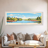 Lake Itasca Minneapolis Framed Canvas Print, Panoramic Wall Art, Midcentury Modern, Pop Art, Lake House Decor, Travel Poster, Bedroom Art