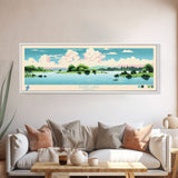 Lake Kuhn Indiana Framed Canvas Print, Panoramic Wall Art, Midcentury Modern, Pop Art, Lake House Decor, Travel Poster, Bedroom Art