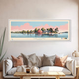 Lake Oconee Georgia Framed Canvas Print, Panoramic Wall Art, Midcentury Modern, Pop Art, Living Room Decor, Travel Poster, Lake House Art