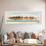 Lake Ontelaunee Pennsylvania Framed Canvas Print, Panoramic Wall Art, Midcentury Modern, Pop Art, Living Room Decor, Travel Poster, Lake House Art