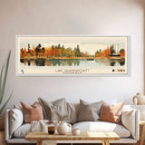 Lake Quannapowitt Massachusetts Framed Canvas Print, Panoramic Wall Art, Midcentury Modern, Pop Art, Bedroom Art, Travel Poster, Lake House Decor