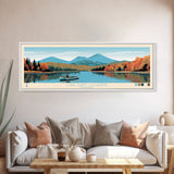 Lake Saint Catherine Vermont Framed Canvas Print, Panoramic Wall Art, Midcentury Modern, Pop Art, Living Room Decor, Travel Poster, Lake House Art