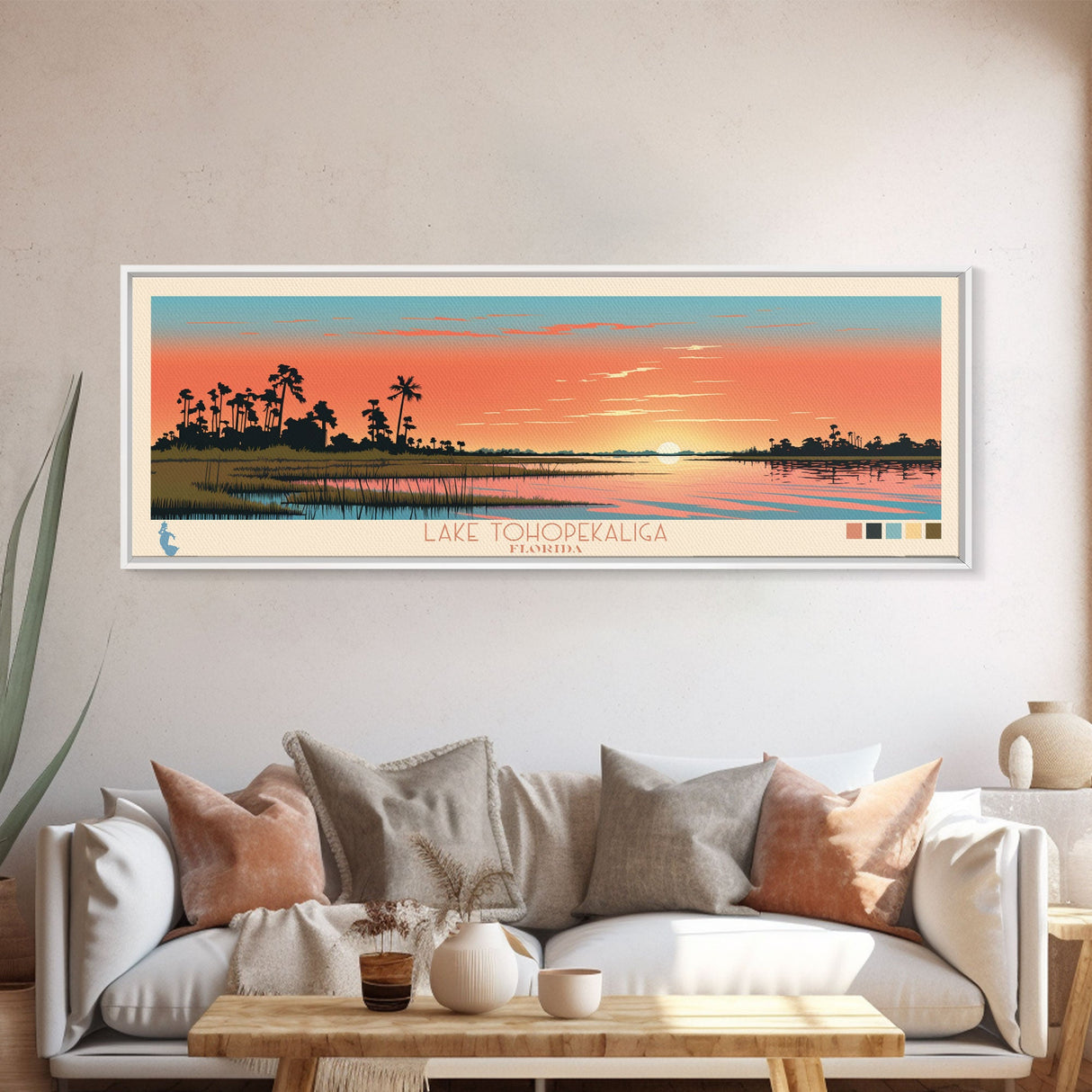 Lake Tohopekaliga Florida Framed Canvas Print, Panoramic Wall Art, Midcentury Modern, Pop Art, Bedroom Art, Travel Poster, Lake House Decor