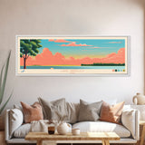 Lake Wapello, Iowa Panoramic Wall Art Framed Canvas Print, Midcentury Modern, Pop Art, Home Decor, Travel Poster, Living Room Art