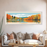 Lake Waramaug, Connecticut Panoramic Wall Art Framed Canvas Print, Midcentury Modern, Pop Art, Home Decor, Travel Poster, Living Room Art