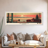 Lake Washington, Washington Panoramic Wall Art Framed Canvas Print, Midcentury Modern, Pop Art, Home Decor, Travel Poster, Living Room Art