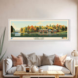 Laurel Lake, Pennsylvania Panoramic Wall Art Framed Canvas Print, Midcentury Modern, Pop Art, Home Decor, Travel Poster, Bedroom Art