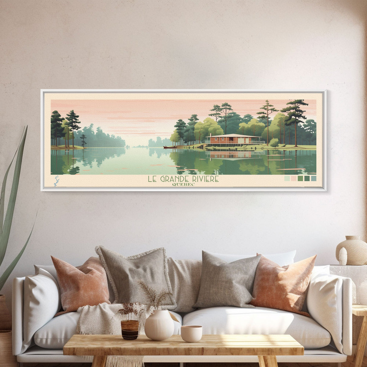 Lay Lake, Alabama Panoramic Wall Art Framed Canvas Print, Midcentury Modern, Pop Art, Home Decor, Travel Poster, Bedroom Art