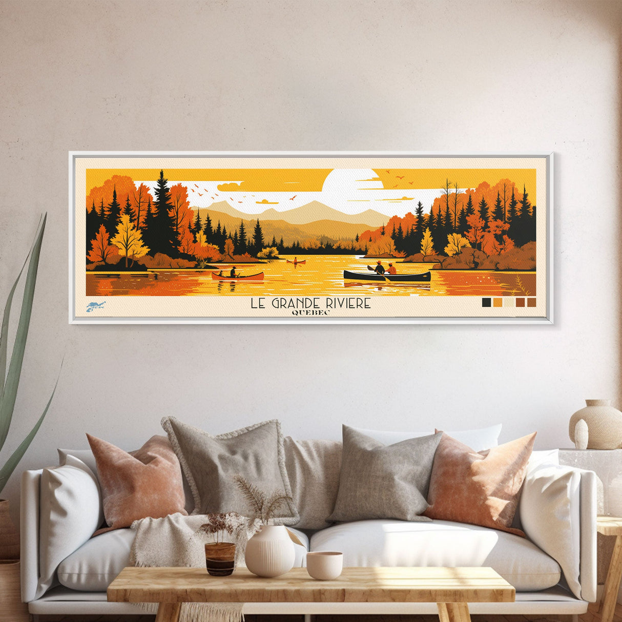 Le Grande Riviere, Quebec Panoramic Wall Art Framed Canvas Print, Midcentury Modern, Pop Art, Home Decor, Travel Poster, Living Room Art