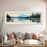 Leberge Lake, Yukon Panoramic Wall Art Framed Canvas Print, Midcentury Modern, Pop Art, Home Decor, Travel Poster, Bedroom Art