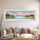 Leigh Lake, Wyoming Panoramic Wall Art Framed Canvas Print, Midcentury Modern, Pop Art, Home Decor, Travel Poster, Bedroom Art