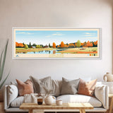 Long Pond, Massachusetts Panoramic Wall Art Framed Canvas Print, Midcentury Modern, Pop Art, Home Decor, Travel Poster, Bedroom Art