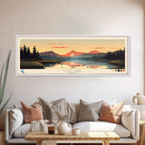 Lost Lake, Oregon Panoramic Wall Art Framed Canvas Print, Midcentury Modern, Pop Art, Home Decor, Travel Poster, Bedroom Art