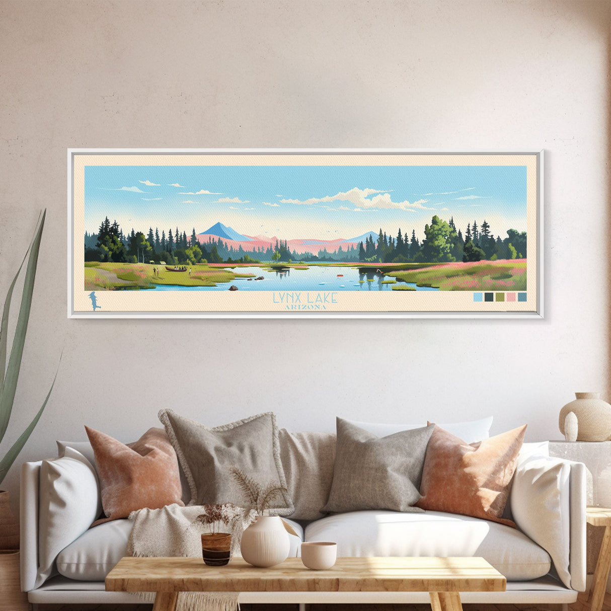 Lynx Lake, Arizona Panoramic Wall Art Framed Canvas Print, Midcentury Modern, Pop Art, Home Decor, Travel Poster, Living Room Art