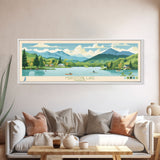 Maidstone Lake, Vermont Panoramic Wall Art Framed Canvas Print, Midcentury Modern, Pop Art, Home Decor, Travel Poster, Bedroom Art