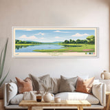 Malvern Lake, Kansas Panoramic Wall Art Framed Canvas Print, Midcentury Modern, Pop Art, Home Decor, Travel Poster, Living Room Art