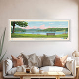 Mashapaug Lake, Connecticut Panoramic Wall Art Framed Canvas Print, Midcentury Modern, Pop Art, Home Decor, Travel Poster, Living Room Art