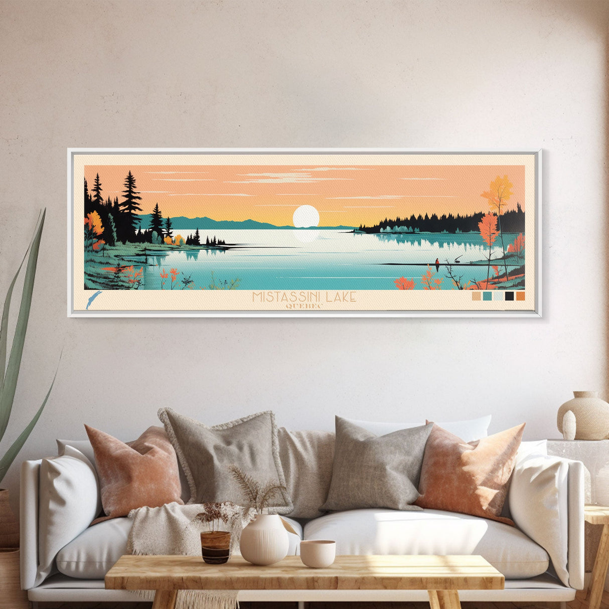 Mistassini Lake, Quebec Framed Canvas Print, Panoramic Wall Art, Midcentury Modern, Pop Art, Home Decor, Travel Poster, Bedroom Art