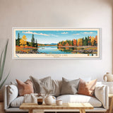 Nahmakanta Lake, Maine Framed Canvas Print, Panoramic Wall Art, Midcentury Modern, Pop Art, Home Decor, Travel Poster, Bedroom Art