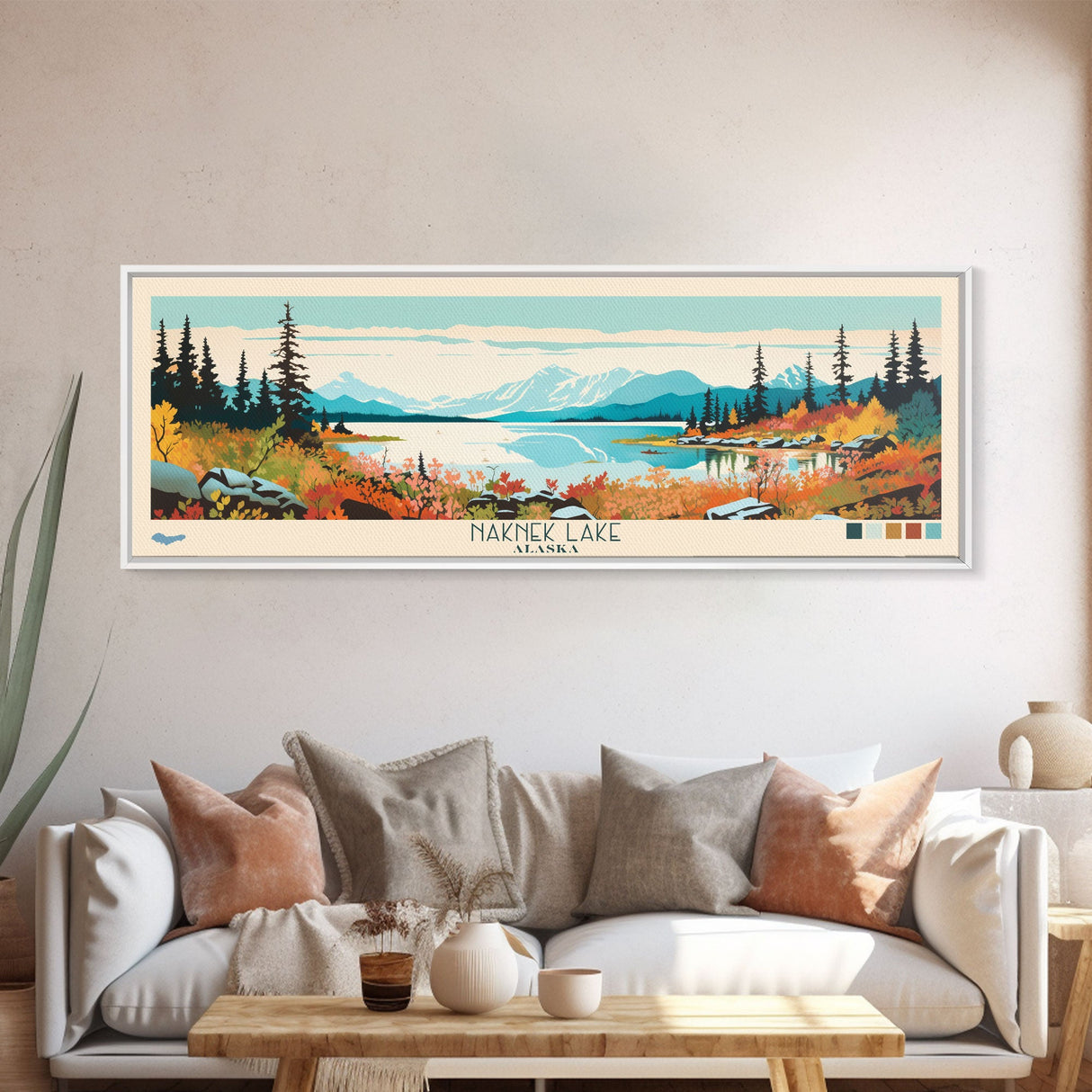 Naknek Lake, Alaska Framed Canvas Print, Panoramic Wall Art, Midcentury Modern, Pop Art, Home Decor, Travel Poster, Living Room Art