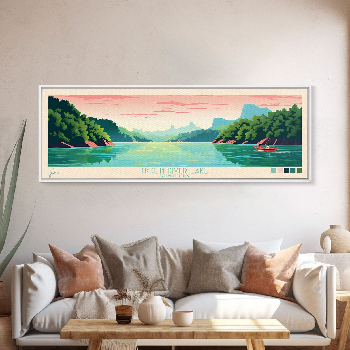 Nolin River Lake, Kentucky Framed Canvas Print, Panoramic Wall Art, Midcentury Modern, Pop Art, Home Decor, Travel Poster, Bedroom Art