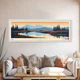 Nonvianuk Lake, Alaska Framed Canvas Print, Panoramic Wall Art, Midcentury Modern, Pop Art, Home Decor, Travel Poster, Living Room Art