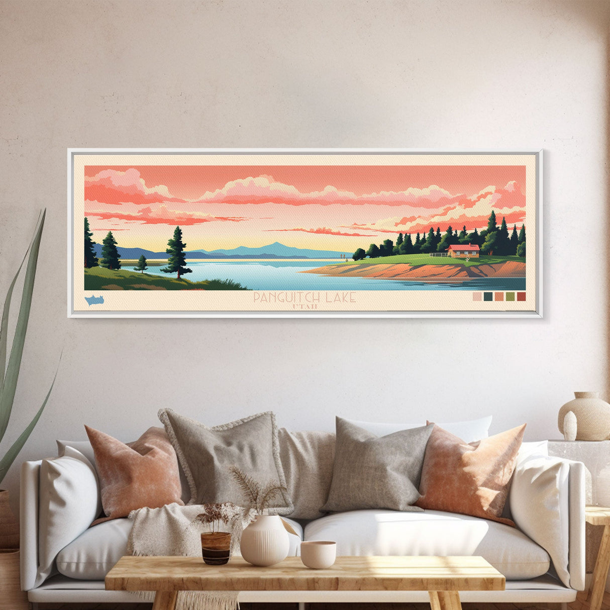 Panguitch Lake, Utah Framed Canvas Print, Panoramic Wall Art, Midcentury Modern, Pop Art, Home Decor, Travel Poster, Bedroom Art